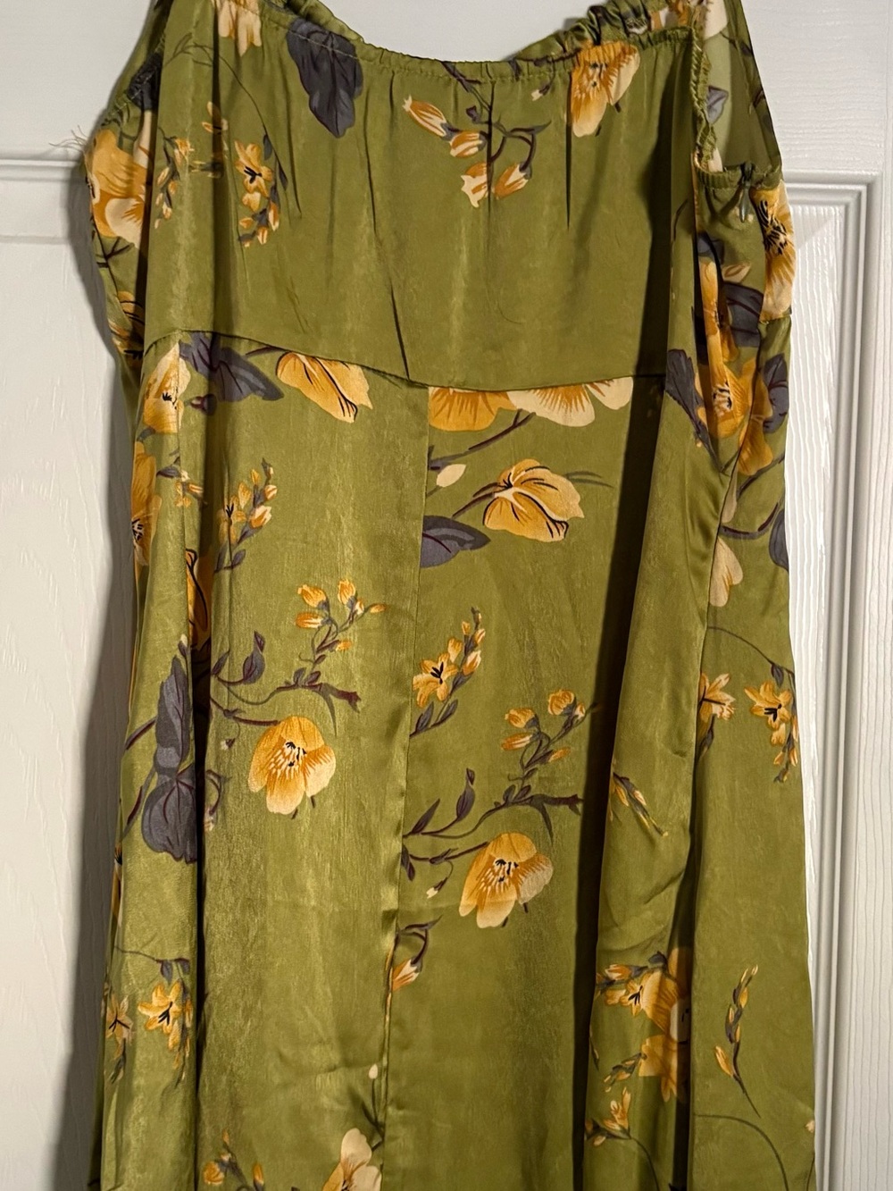 Shein Olive Green Floral Maxi Dress with Yellow Blooms side slit - Picture 6 of 6